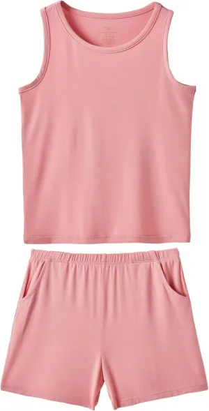 Girls Boys Tank Pajamas Sleeveless Top Summer Shorts Pjs Unisex Kids Soft Viscose from Bamboo Sleepwear 2T-7Y