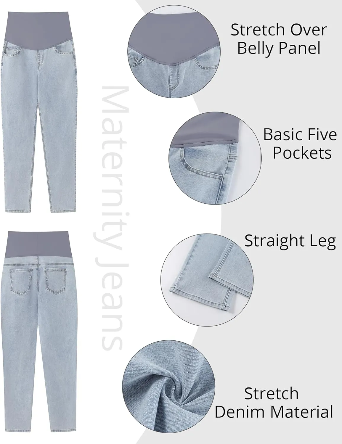 GRAPENT Maternity Jeans for Women Over Belly Comfy Pull On Straight Leg Casual Stretchy Denim Mom Jeans Pregnancy Pants