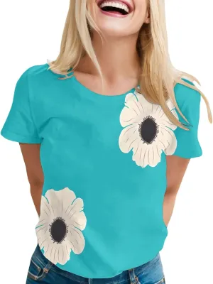 Graphic Tees for Women Short Sleeve Tshirts,Womens Summer Tops Crewneck Shirt Blouse Flower Printed Tops for Women
