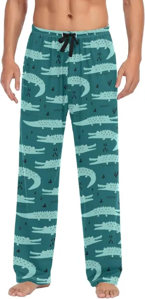 GuoChe Mens Cute Crocodile Pajama Bottoms Blue Grey Pajama Pants for Men Lounge Pants M