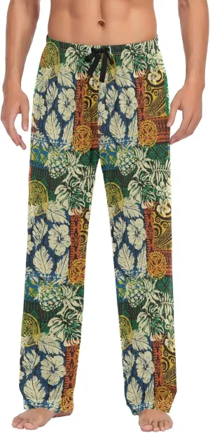 GuoChe Mens Pajama Bottoms Hawaiian Tribal Hibiscus Pajama Pants for Men Lounge Pants L