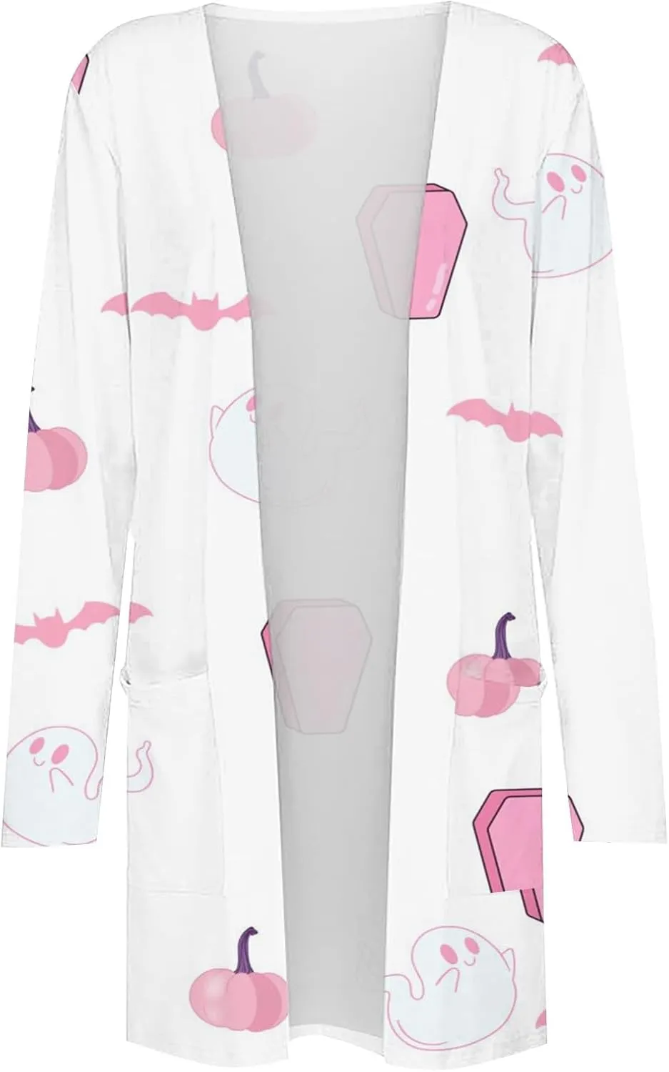Halloween Cardigan for Women Funny Pumpkin Cat Printed Kimono Plus Size Lightweight Loungewear with Pocket