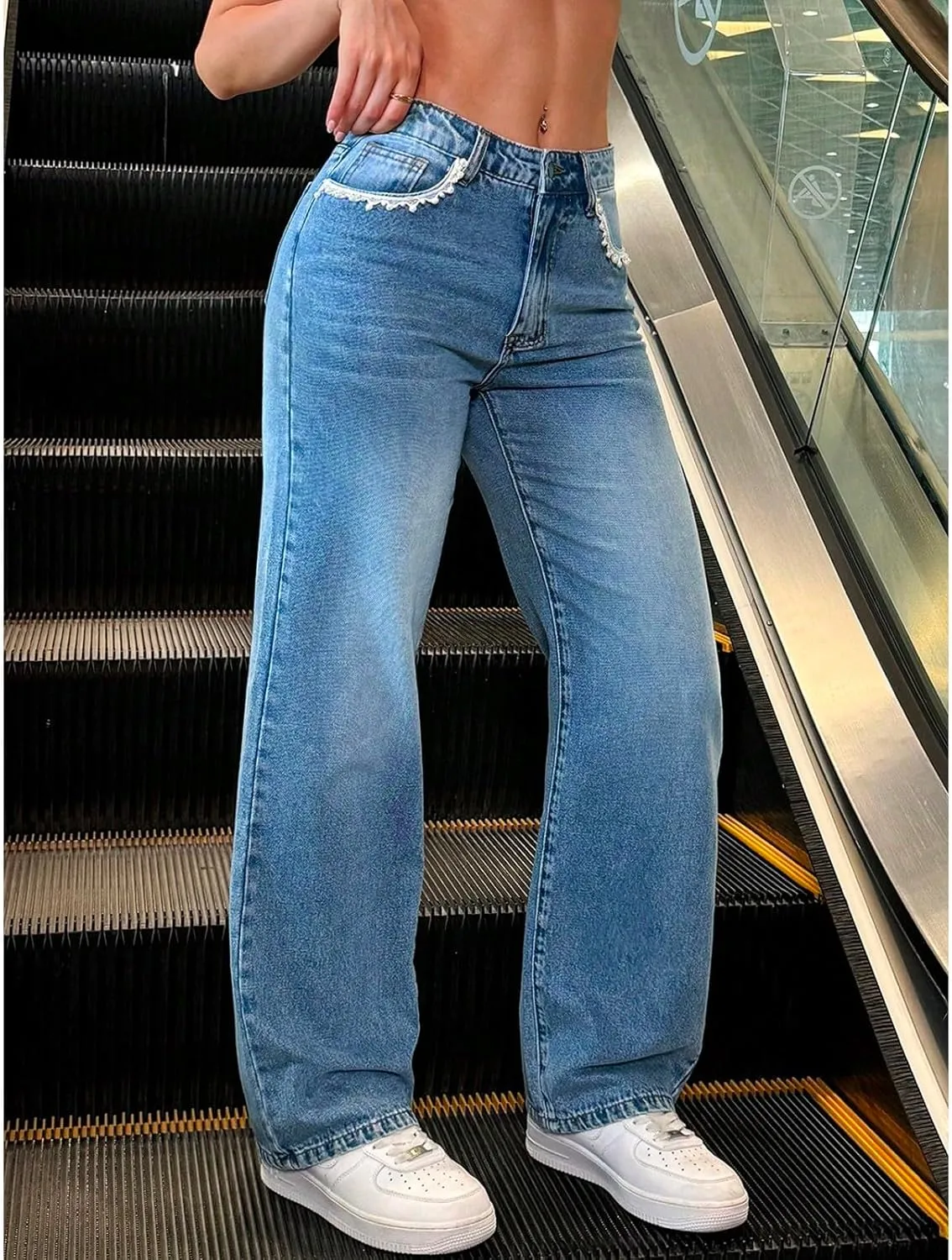 High Waisted Jeans for Women Stretch Vintage Straight Leg Denim Pants Cowgirl Outfits with Pockets