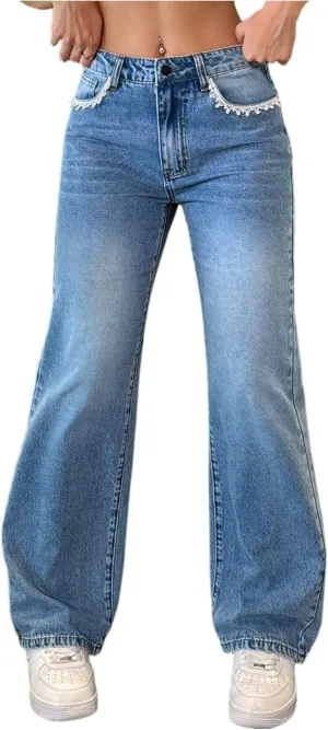 High Waisted Jeans for Women Stretch Vintage Straight Leg Denim Pants Cowgirl Outfits with Pockets