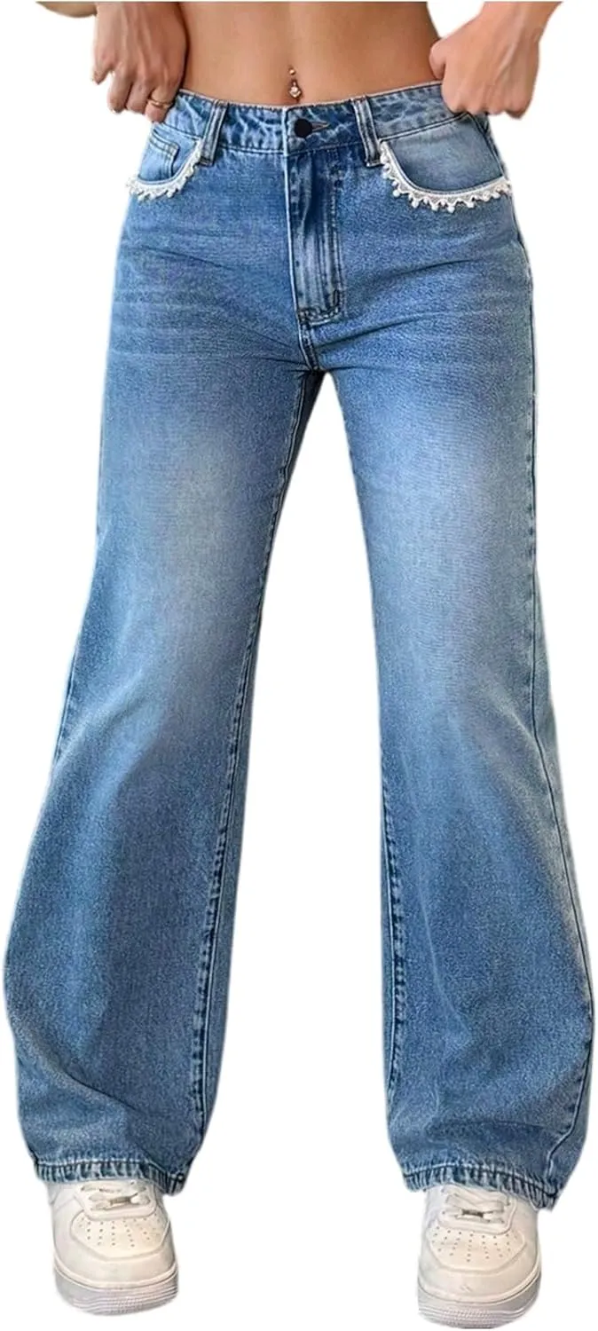 High Waisted Jeans for Women Stretch Vintage Straight Leg Denim Pants Cowgirl Outfits with Pockets