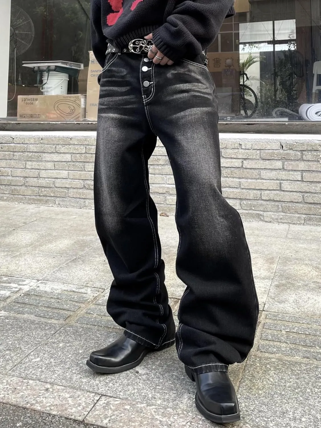 Hip Hop Baggy Jeans for Men Stylish Wide Leg Skater Jeans Loose Fit Denim Pants Streetwear