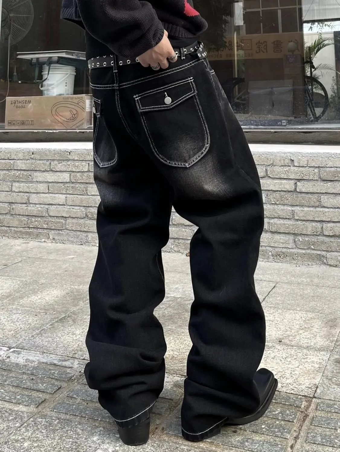Hip Hop Baggy Jeans for Men Stylish Wide Leg Skater Jeans Loose Fit Denim Pants Streetwear