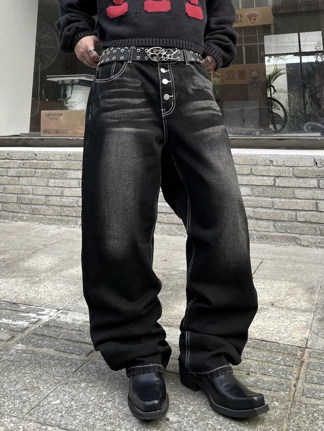 Hip Hop Baggy Jeans for Men Stylish Wide Leg Skater Jeans Loose Fit Denim Pants Streetwear