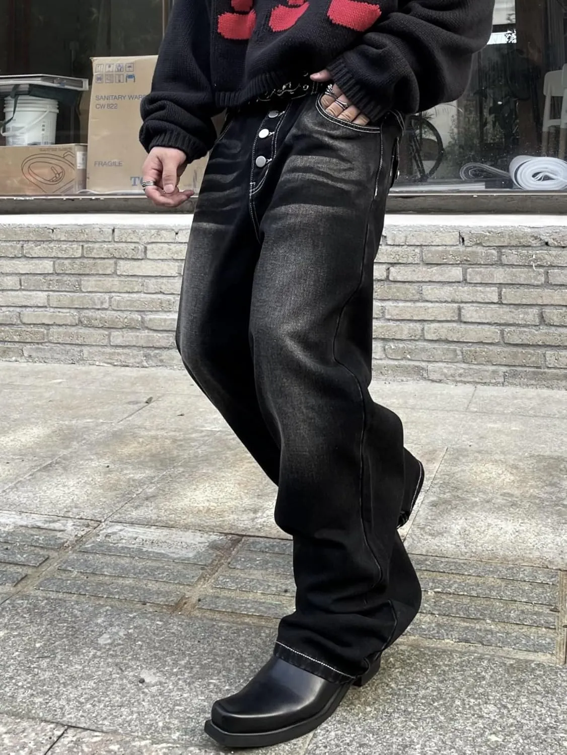 Hip Hop Baggy Jeans for Men Stylish Wide Leg Skater Jeans Loose Fit Denim Pants Streetwear