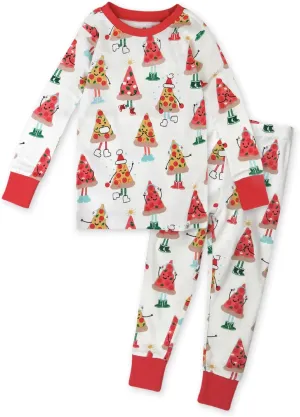 HonestBaby Holiday 2-Piece Pajamas Sleepwear PJs 100% Organic Cotton for Baby, Toddler, Kids, Pizza Joy