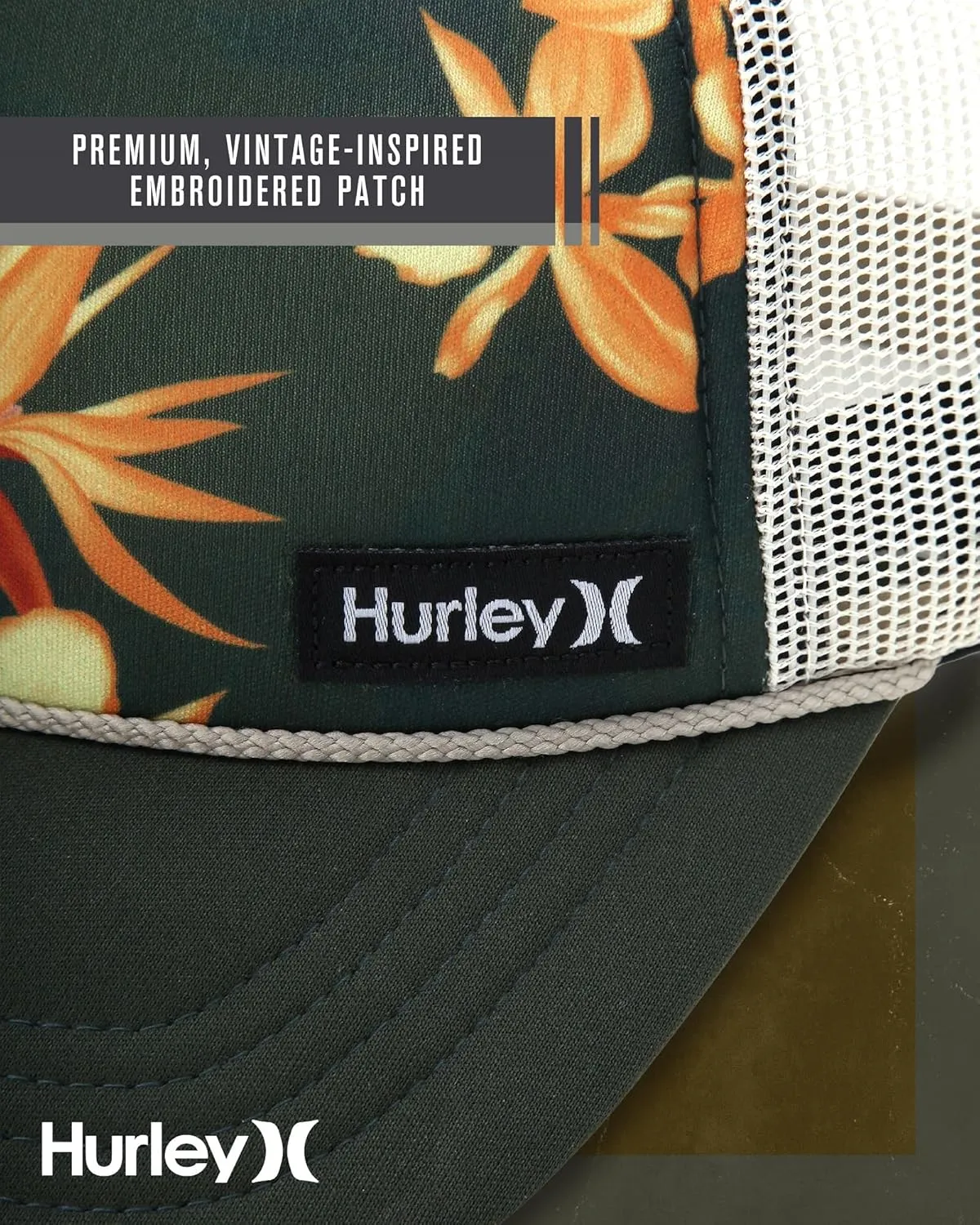 Hurley Men's Rincon Trucker Hat - Breathable Mesh Sides, Curved Bill, Adjustable Snap Closure - Trucker Hats for Men