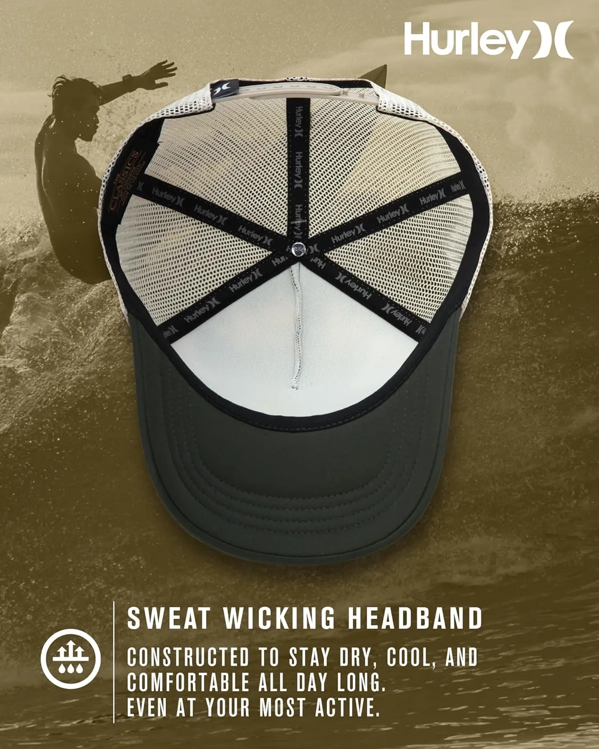 Hurley Men's Rincon Trucker Hat - Breathable Mesh Sides, Curved Bill, Adjustable Snap Closure - Trucker Hats for Men