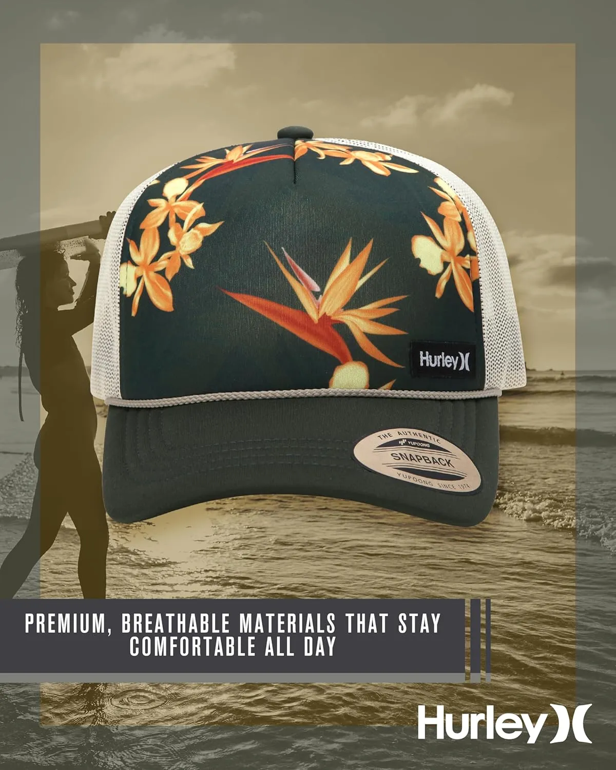 Hurley Men's Rincon Trucker Hat - Breathable Mesh Sides, Curved Bill, Adjustable Snap Closure - Trucker Hats for Men