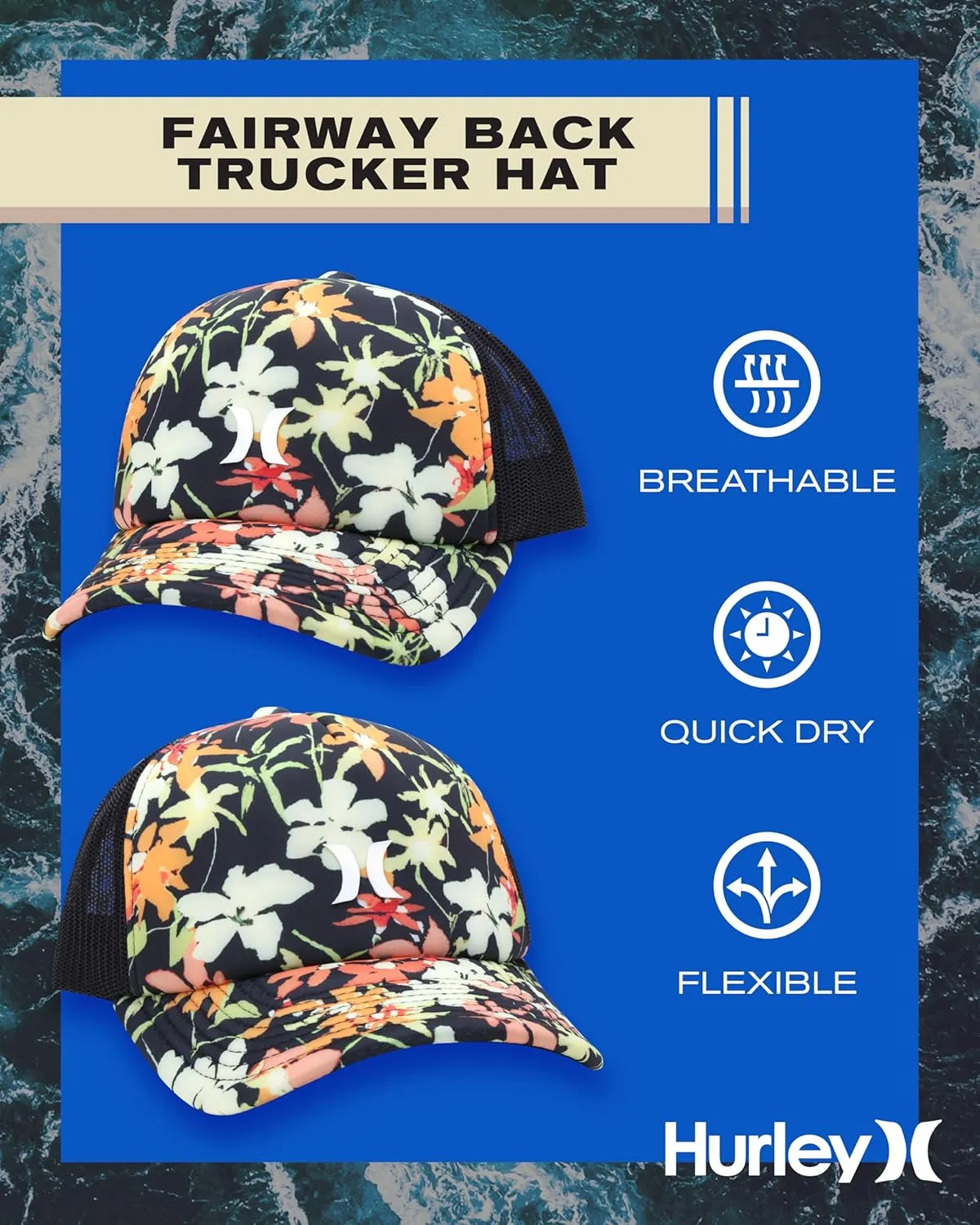 Hurley Women's Trucker Hat - Breathable Mesh Adjustable Snapback Baseball Cap