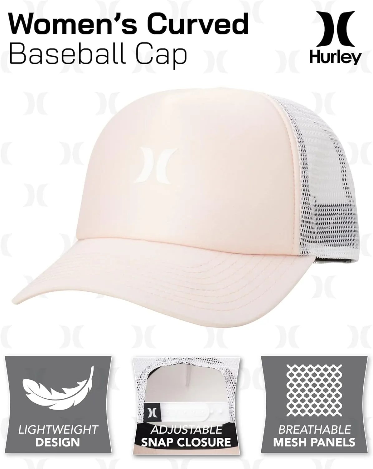 Hurley Women's Trucker Hat - Breathable Mesh Adjustable Snapback Baseball Cap