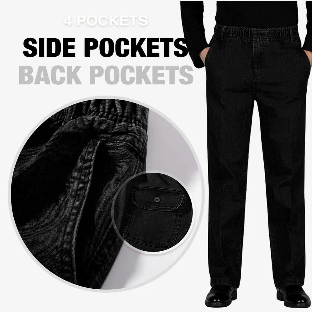 IDEALSANXUN Mens Elastic Waist Loose Fit Denim Pants Casual Solid Jeans Trouser