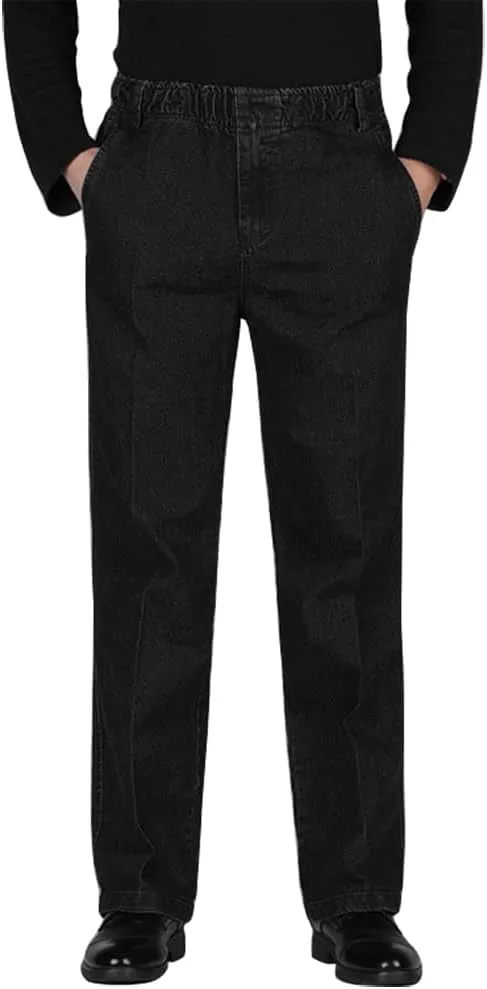 IDEALSANXUN Mens Elastic Waist Loose Fit Denim Pants Casual Solid Jeans Trouser