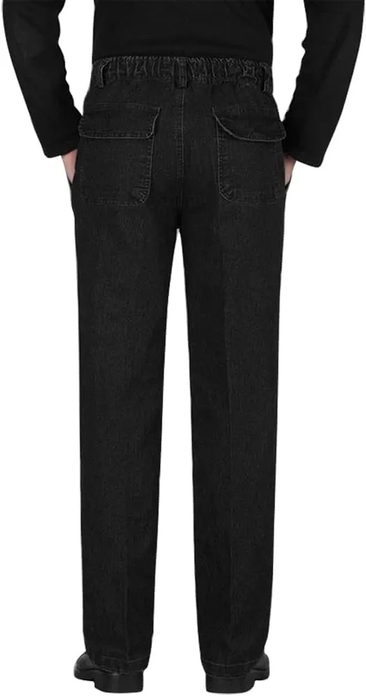 IDEALSANXUN Mens Elastic Waist Loose Fit Denim Pants Casual Solid Jeans Trouser