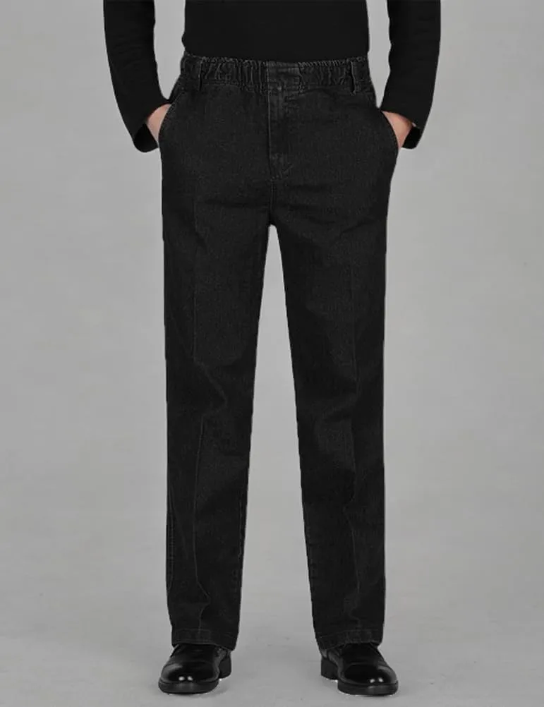 IDEALSANXUN Mens Elastic Waist Loose Fit Denim Pants Casual Solid Jeans Trouser