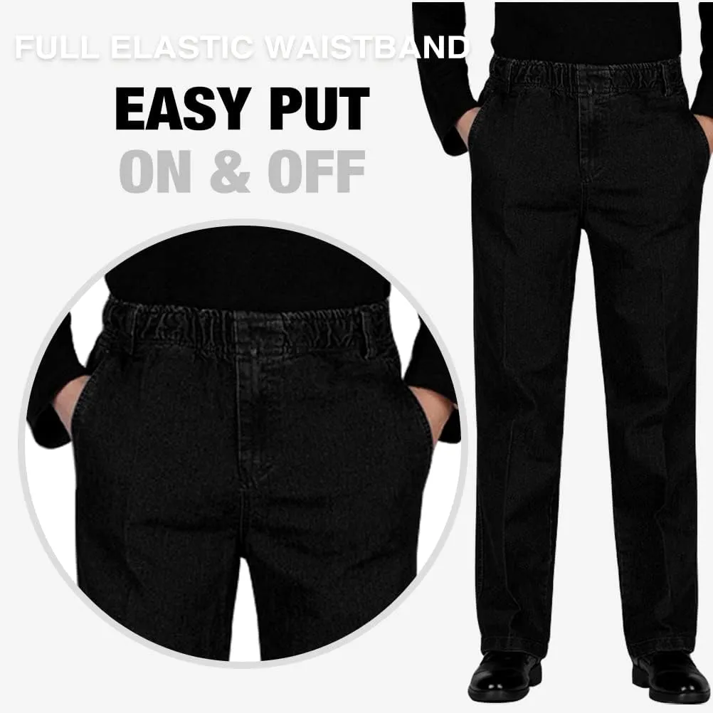 IDEALSANXUN Mens Elastic Waist Loose Fit Denim Pants Casual Solid Jeans Trouser