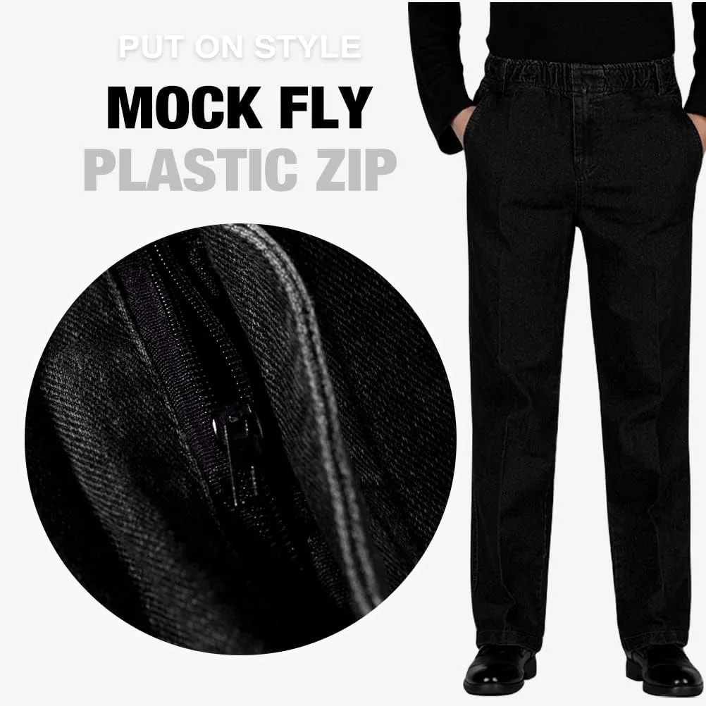 IDEALSANXUN Mens Elastic Waist Loose Fit Denim Pants Casual Solid Jeans Trouser