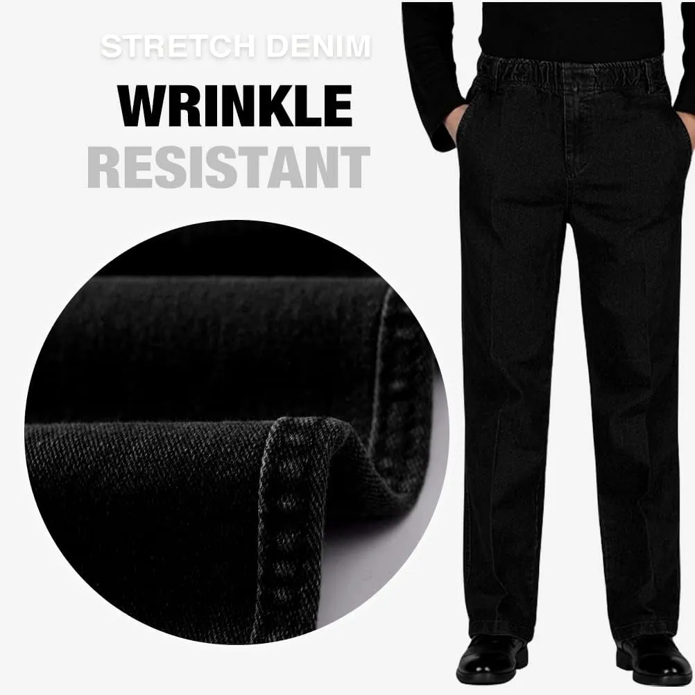IDEALSANXUN Mens Elastic Waist Loose Fit Denim Pants Casual Solid Jeans Trouser