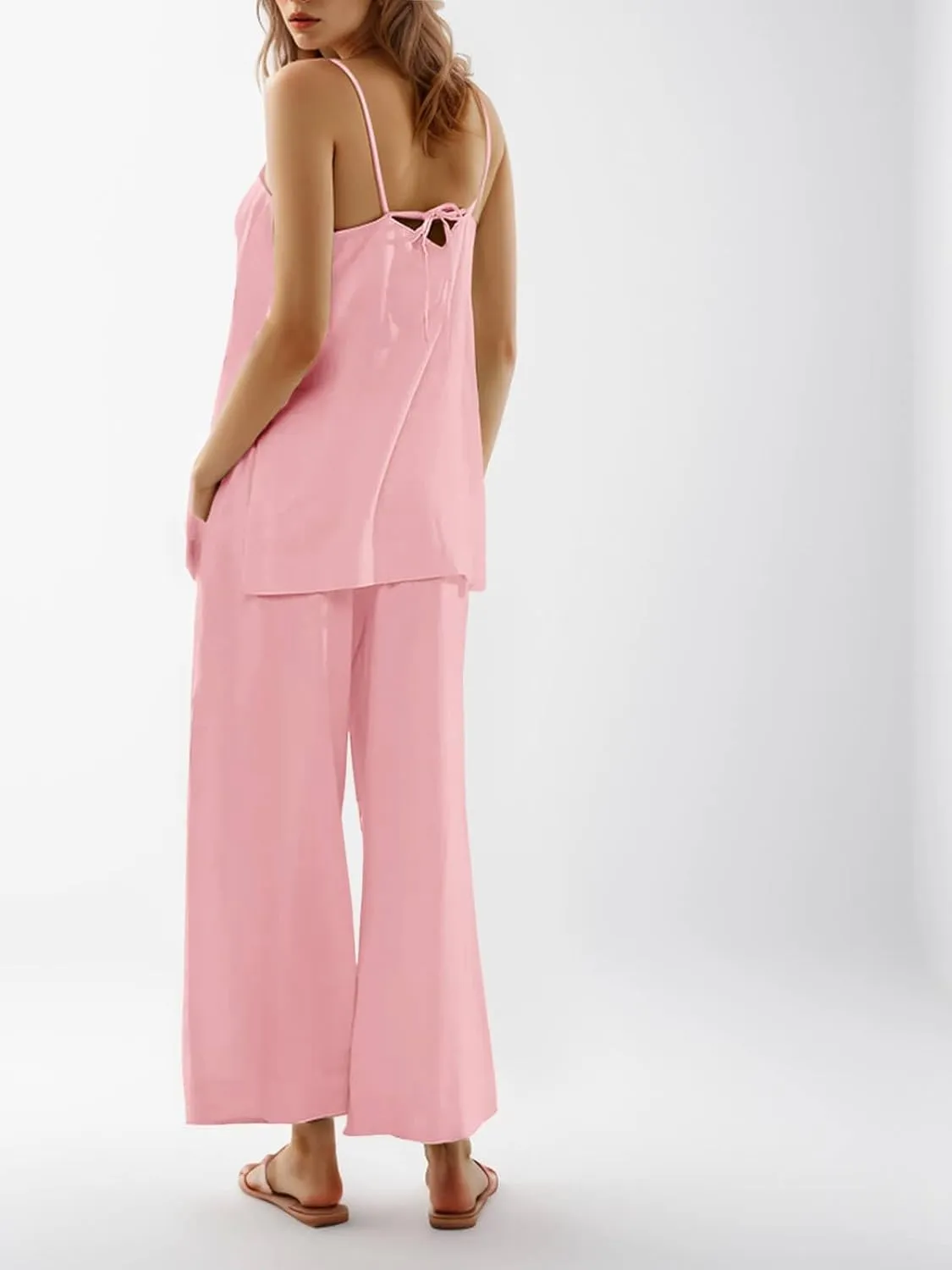 Imily Bela Womens 2 Piece Outfits Linen Set Camisole Tops and Wide Leg Pants Vacation Matching Loungewear