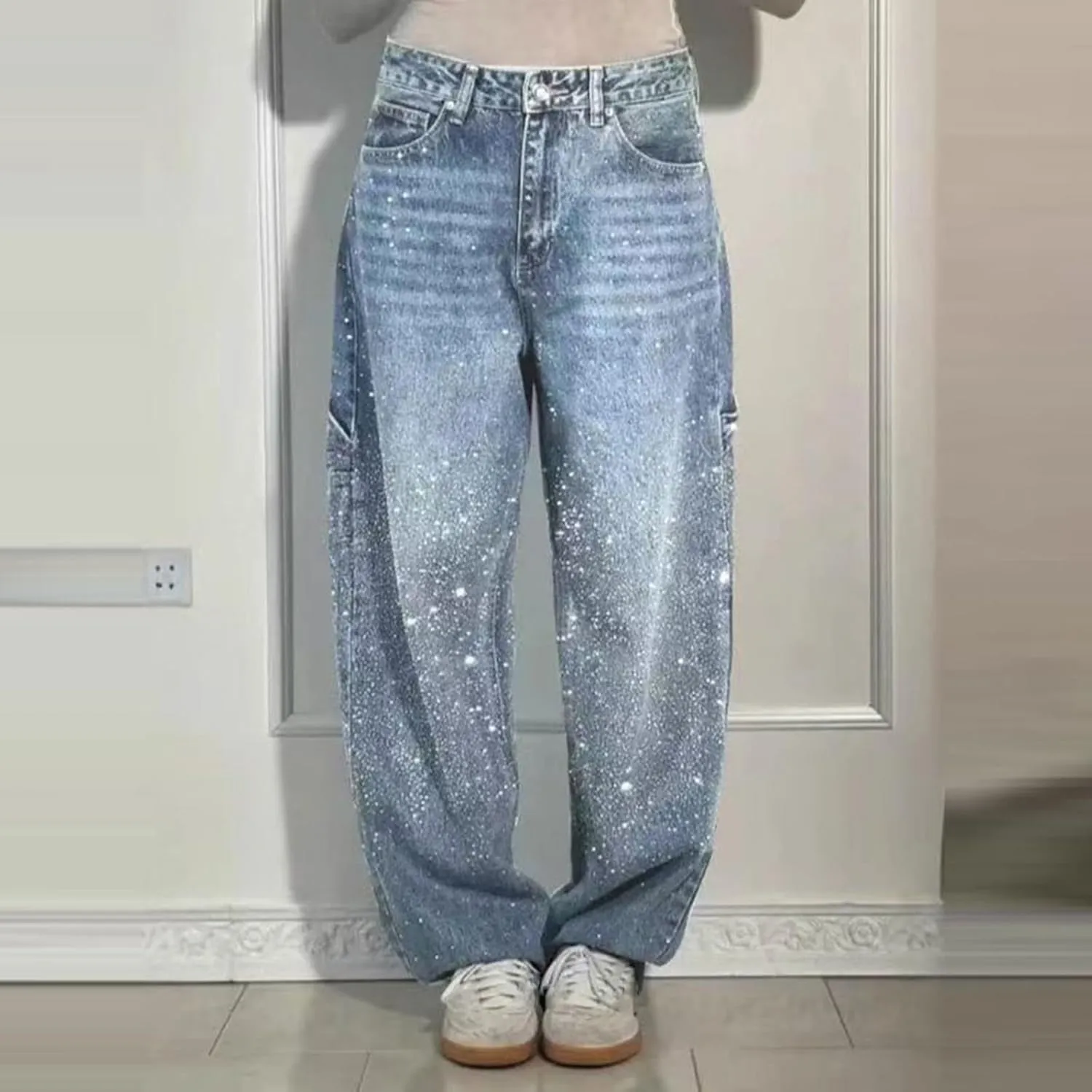 Jeans for Women Petite Straight Fit Denim Pants Soft Summer High Waist Comfy Jeans with Pockets