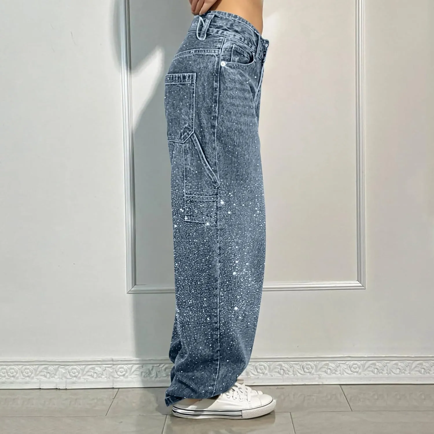 Jeans for Women Petite Straight Fit Denim Pants Soft Summer High Waist Comfy Jeans with Pockets
