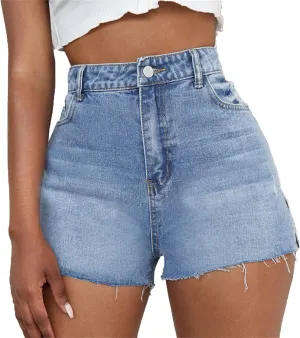 JEKE-DG Women's High-Waisted Jeans Shorts Ripped Frayed Hem Jeans Shorts Frayed Raw Hem Summer Denim Shorts