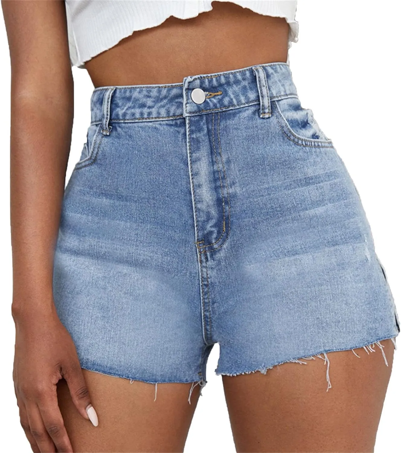 JEKE-DG Women's High-Waisted Jeans Shorts Ripped Frayed Hem Jeans Shorts Frayed Raw Hem Summer Denim Shorts