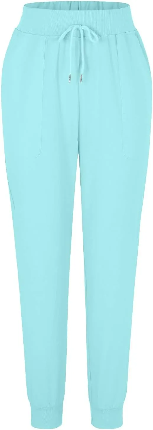 JiXiang Trousers for Women Summer Casual Drawstring Back Elastic Waist Linen Loose Fit Joggy Yoga Tapered Pants with Pockets