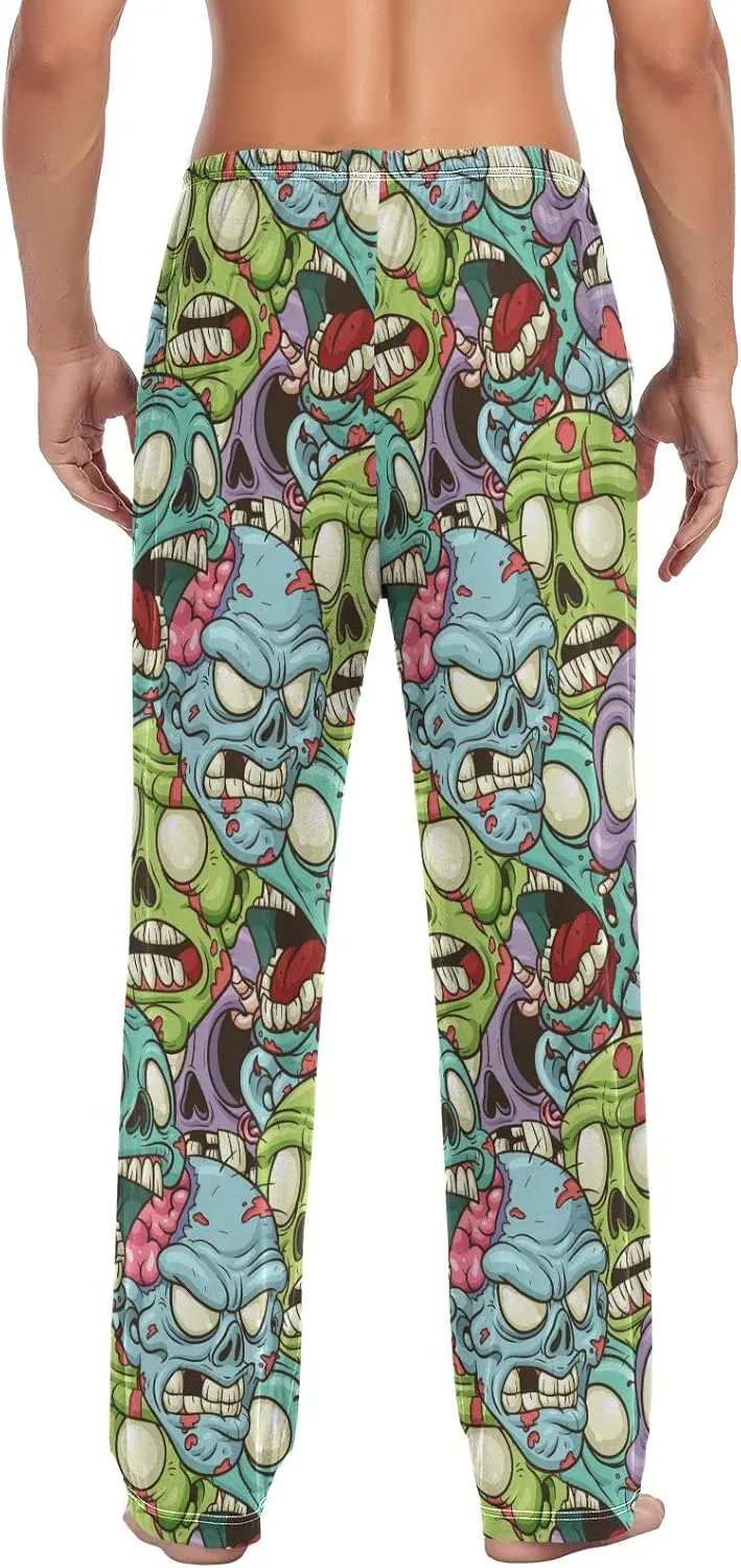 JUNZAN Cartoon Zombie Pattern Mens Pajama Pants Funny Pajama Bottoms for Men Lounge Pants S