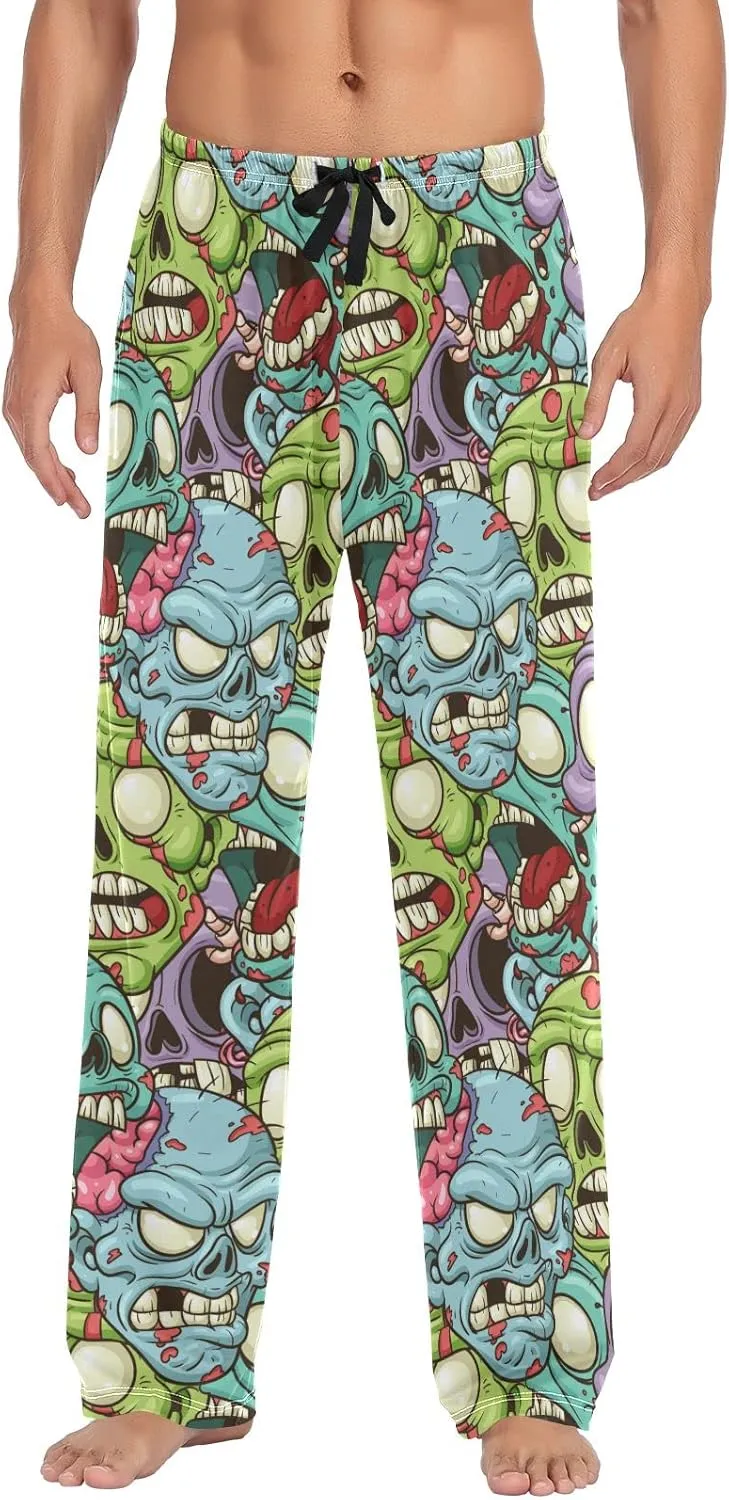 JUNZAN Cartoon Zombie Pattern Mens Pajama Pants Funny Pajama Bottoms for Men Lounge Pants S