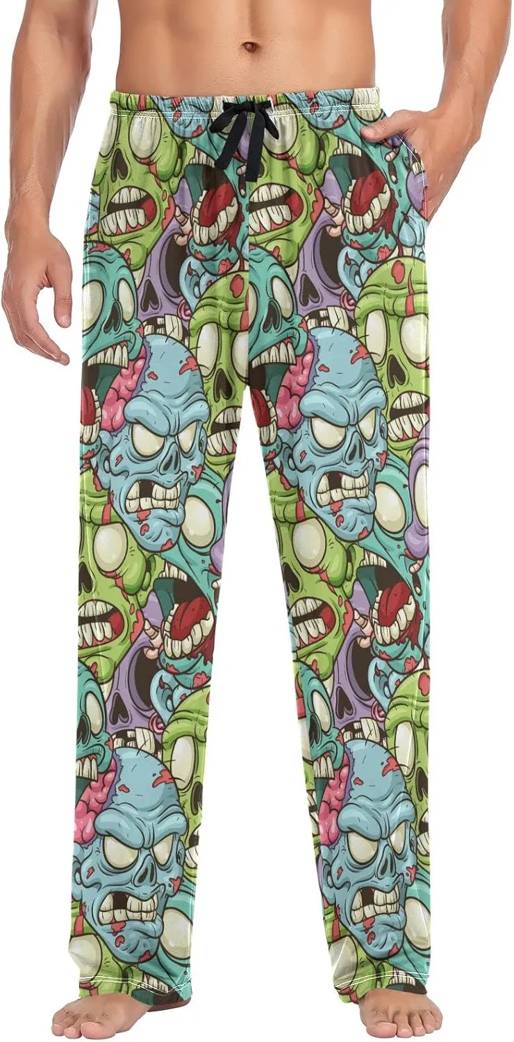 JUNZAN Cartoon Zombie Pattern Mens Pajama Pants Funny Pajama Bottoms for Men Lounge Pants S