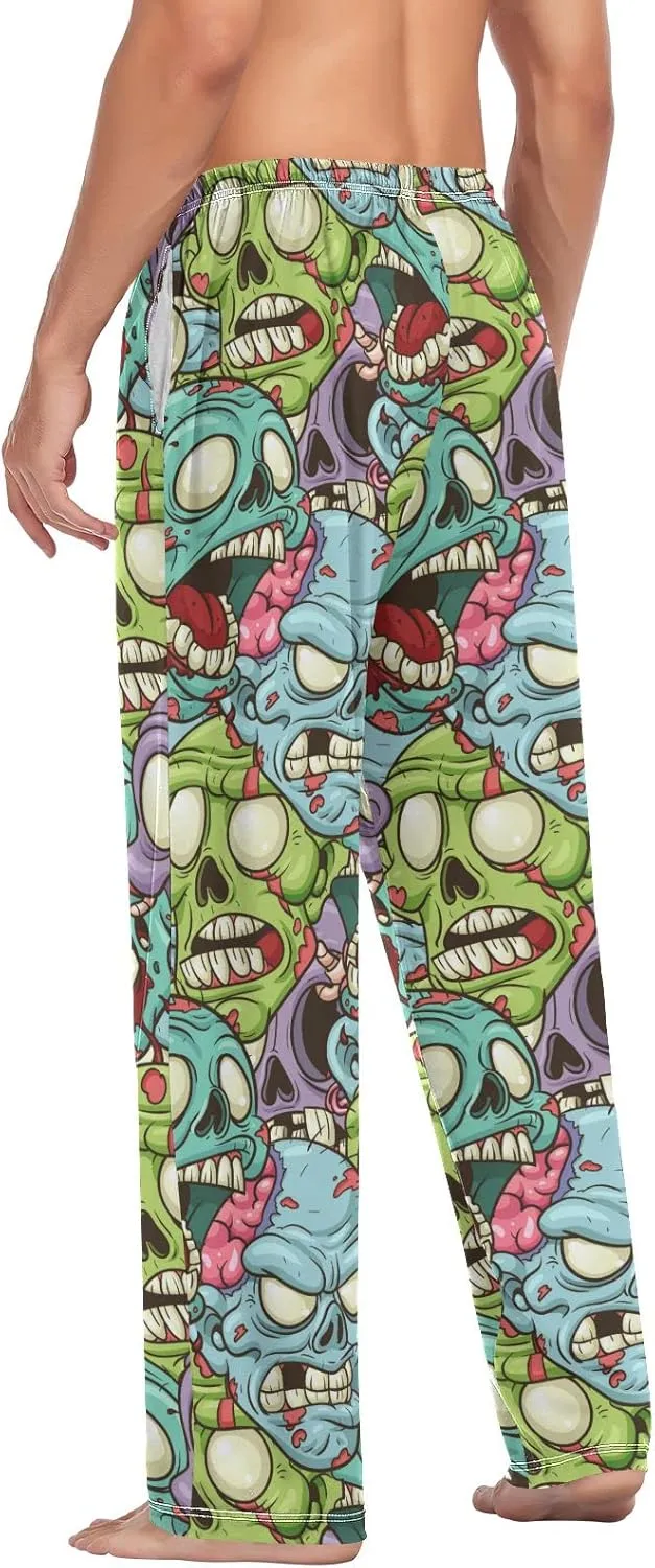 JUNZAN Cartoon Zombie Pattern Mens Pajama Pants Funny Pajama Bottoms for Men Lounge Pants S