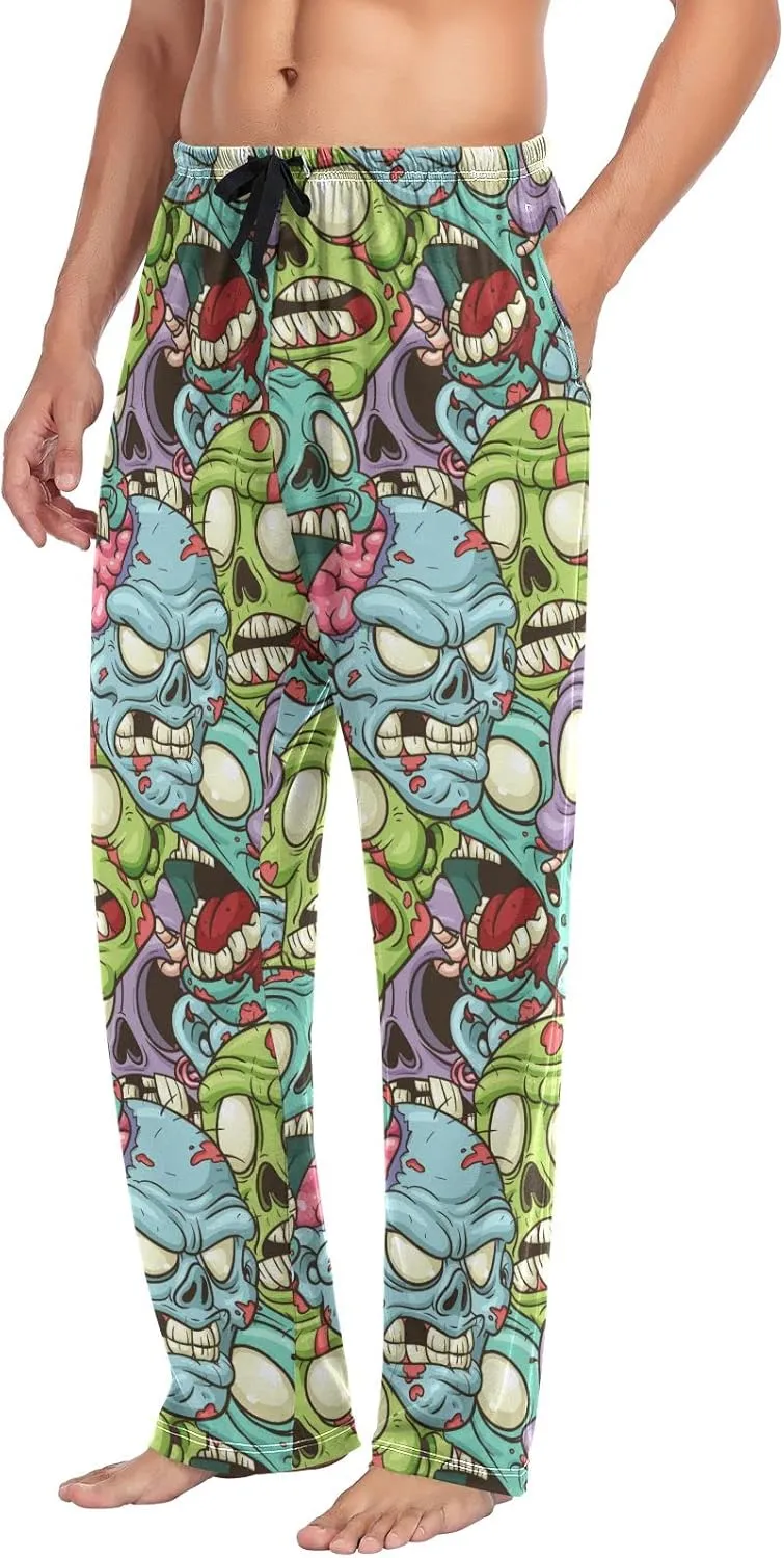 JUNZAN Cartoon Zombie Pattern Mens Pajama Pants Funny Pajama Bottoms for Men Lounge Pants S