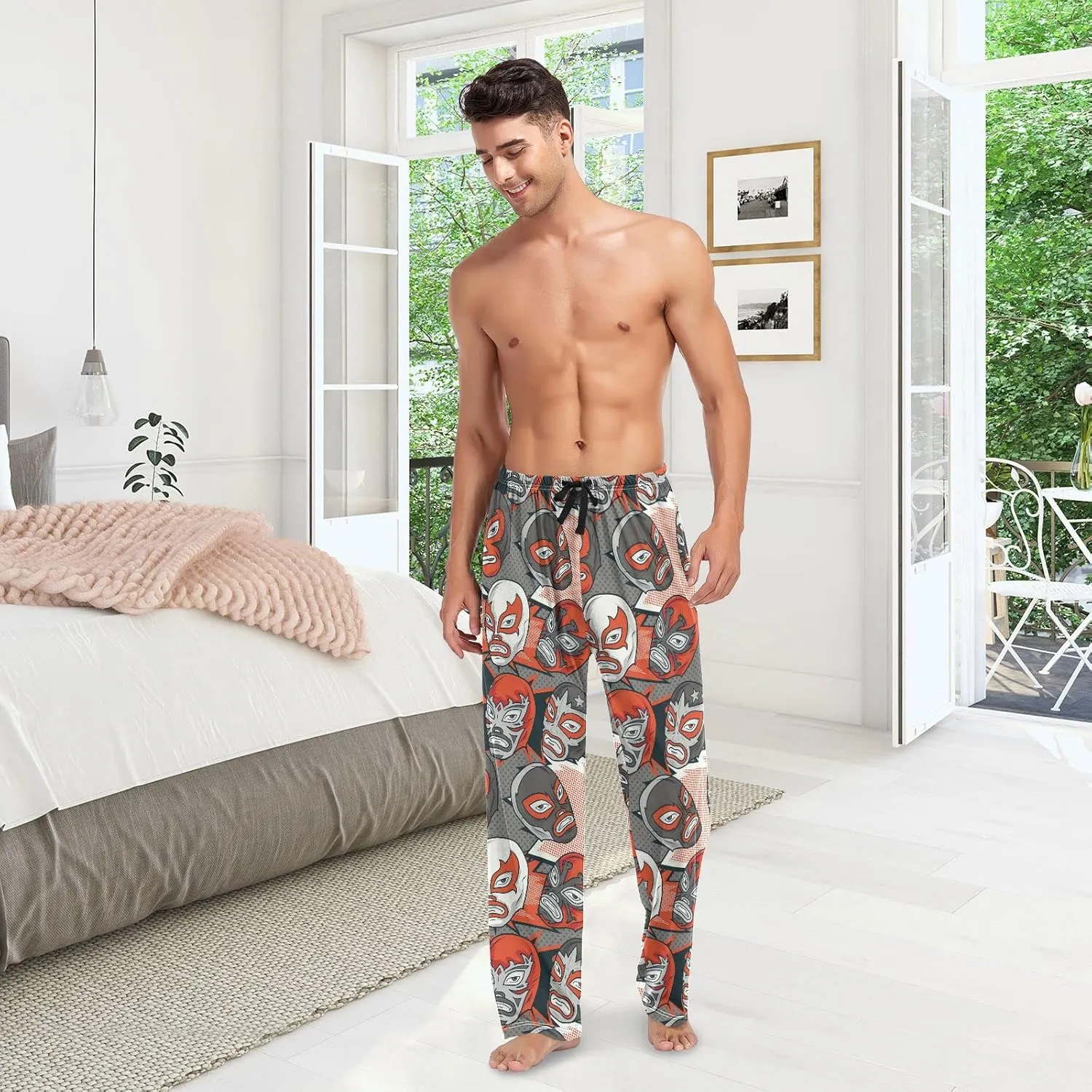 JUNZAN Colorful Mexican Wrestler Pajama Pants for Men Pj Pants Mens Pajama Bottoms S