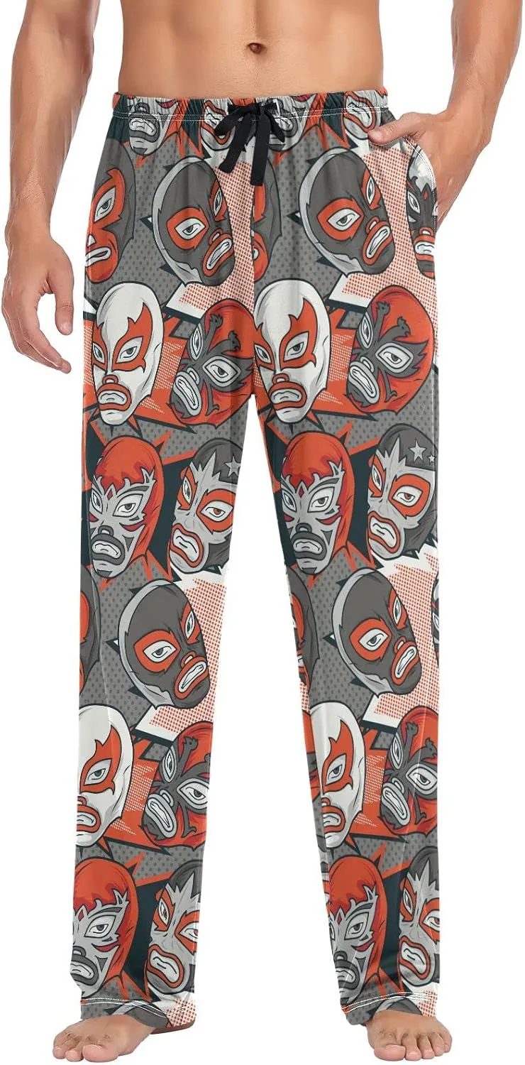 JUNZAN Colorful Mexican Wrestler Pajama Pants for Men Pj Pants Mens Pajama Bottoms S