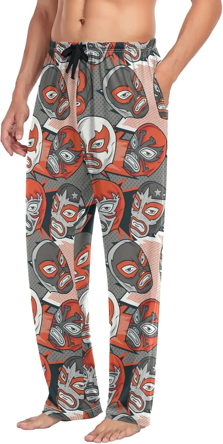 JUNZAN Colorful Mexican Wrestler Pajama Pants for Men Pj Pants Mens Pajama Bottoms S
