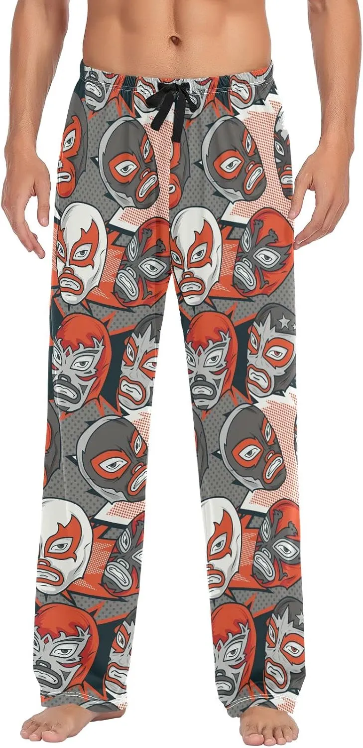 JUNZAN Colorful Mexican Wrestler Pajama Pants for Men Pj Pants Mens Pajama Bottoms S