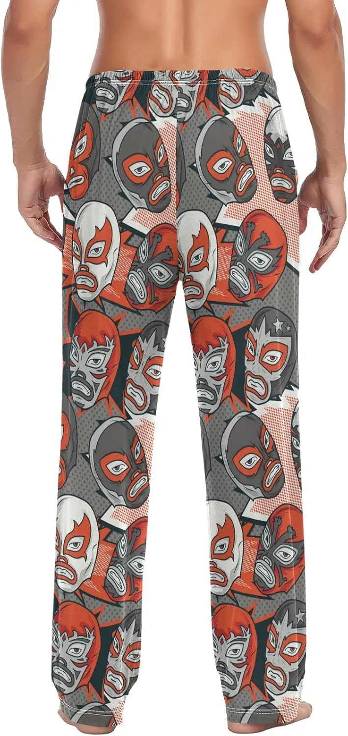 JUNZAN Colorful Mexican Wrestler Pajama Pants for Men Pj Pants Mens Pajama Bottoms S
