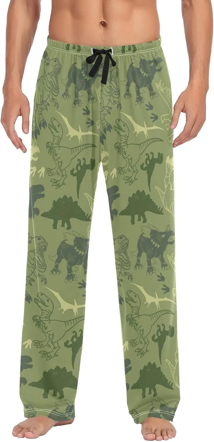 JUNZAN Dino Pattern Mens Pajama Pants Funny Pajama Bottoms for Men Lounge Pants S