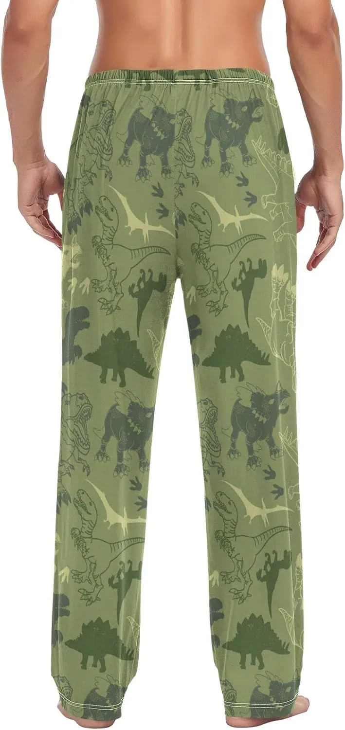 JUNZAN Dino Pattern Mens Pajama Pants Funny Pajama Bottoms for Men Lounge Pants S