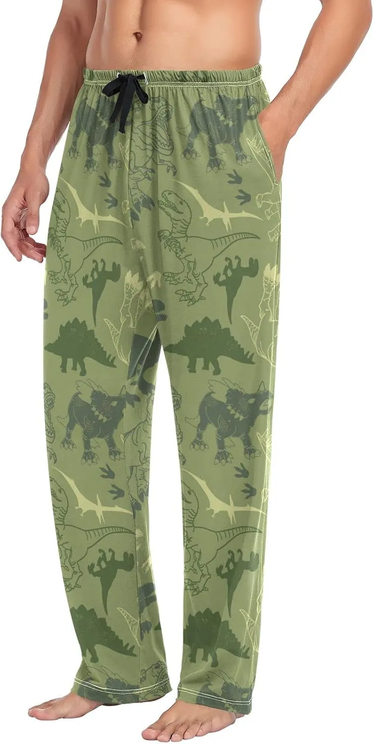 JUNZAN Dino Pattern Mens Pajama Pants Funny Pajama Bottoms for Men Lounge Pants S