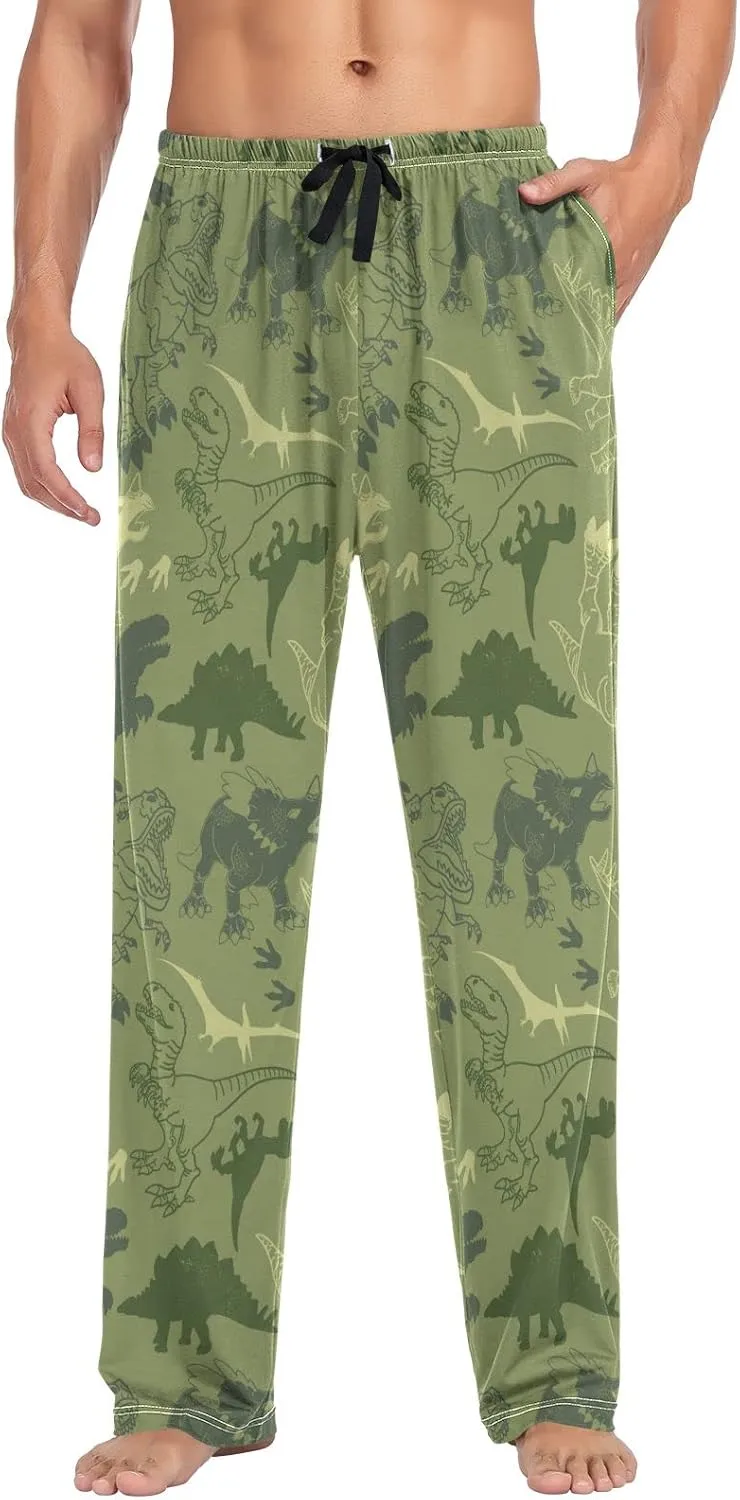JUNZAN Dino Pattern Mens Pajama Pants Funny Pajama Bottoms for Men Lounge Pants S