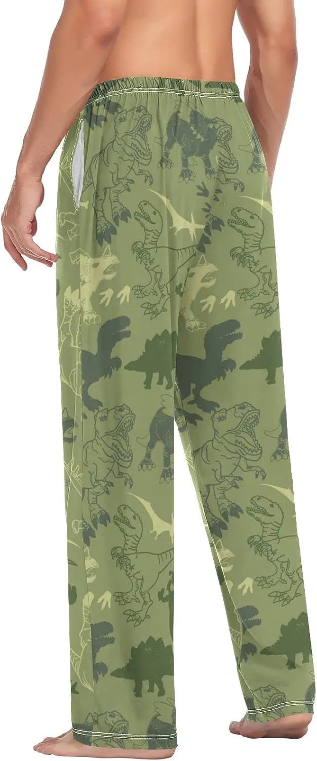 JUNZAN Dino Pattern Mens Pajama Pants Funny Pajama Bottoms for Men Lounge Pants S