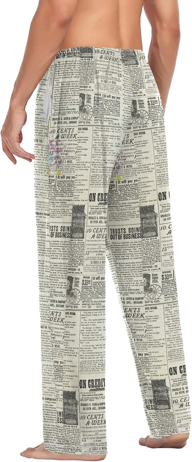 JUNZAN Pajama Pants for Men Pj Pants Mens Pajama Bottoms Vintage Newspaper S