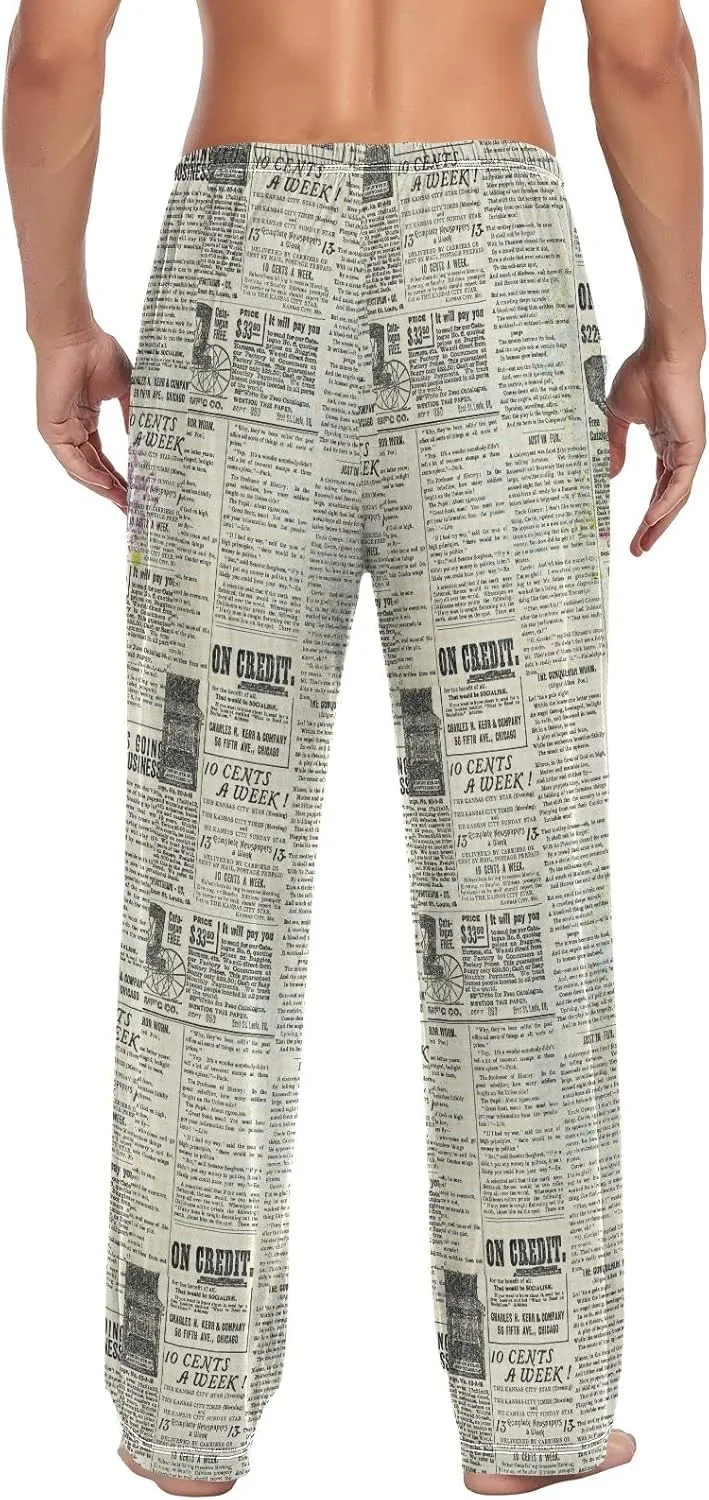 JUNZAN Pajama Pants for Men Pj Pants Mens Pajama Bottoms Vintage Newspaper S