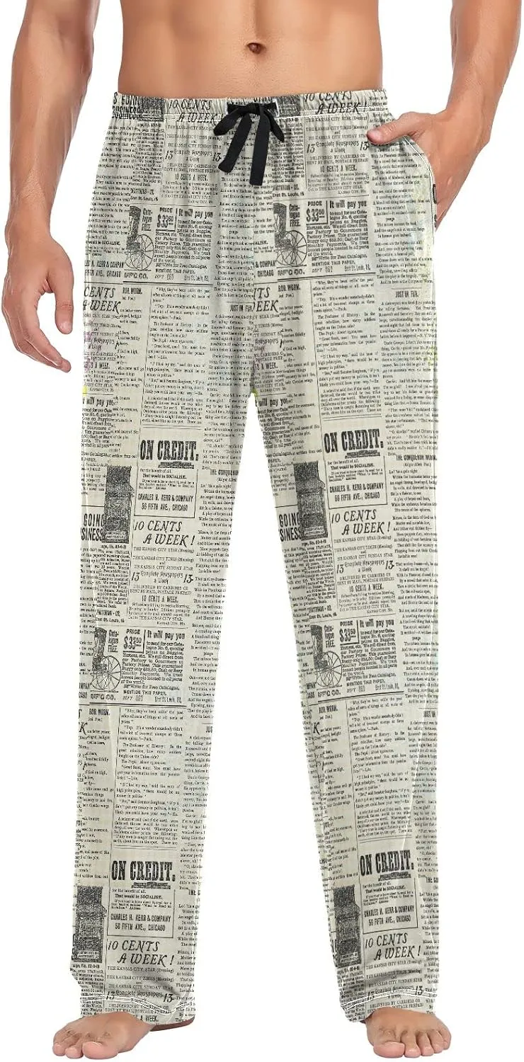 JUNZAN Pajama Pants for Men Pj Pants Mens Pajama Bottoms Vintage Newspaper S